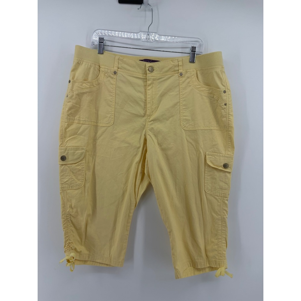 Gloria Vanderbilt Size 14 Yellow Cargo Capri Pants Stretch Utility Crop‎